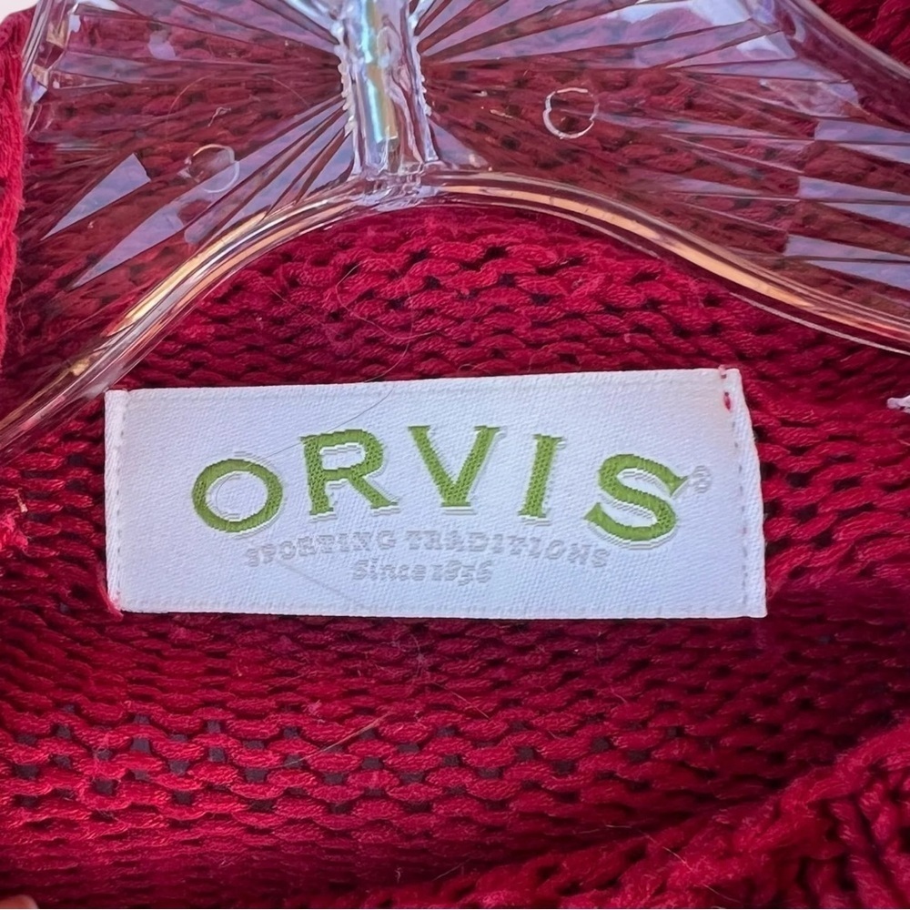 1990S RED ORVIS MOCK NECK SWEATER, SZ L - Picture 3 of 5